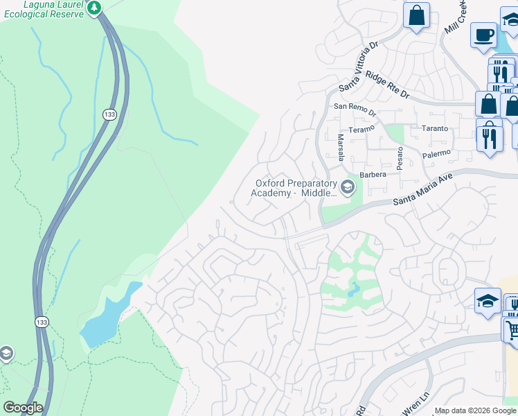 map of restaurants, bars, coffee shops, grocery stores, and more near 5078 Tero in Laguna Woods