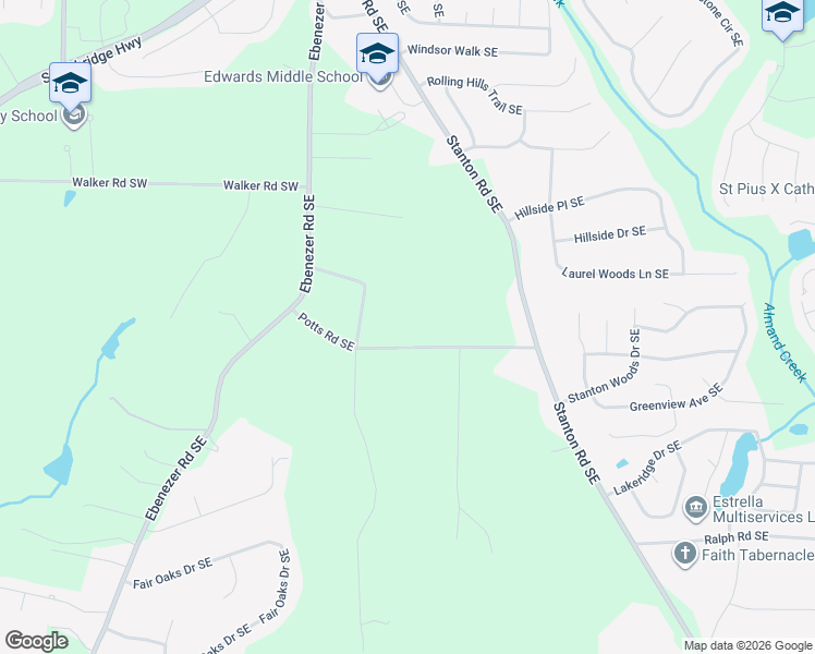 map of restaurants, bars, coffee shops, grocery stores, and more near 340 Potts Road Southeast in Conyers