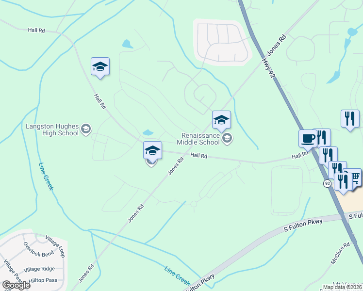 map of restaurants, bars, coffee shops, grocery stores, and more near in Fairburn
