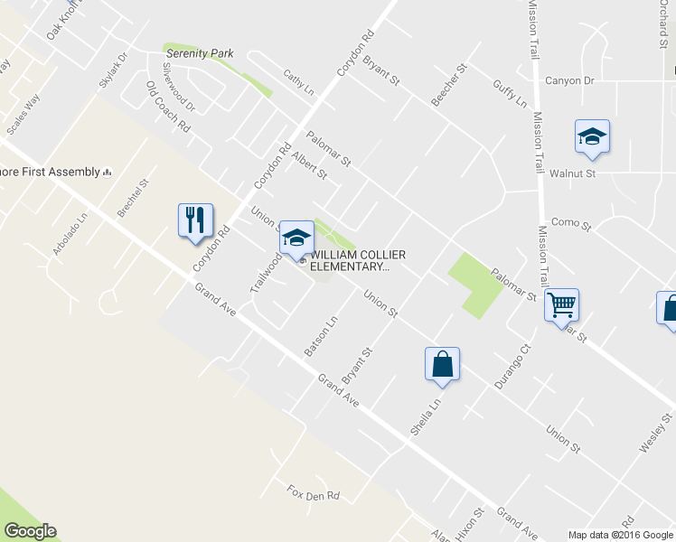 map of restaurants, bars, coffee shops, grocery stores, and more near 20150 Union Street in Wildomar