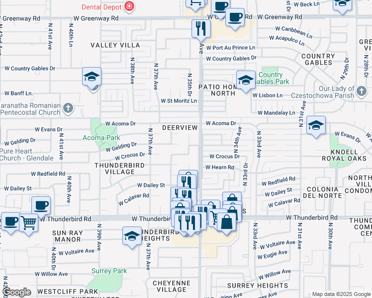 map of restaurants, bars, coffee shops, grocery stores, and more near 3541 West Evans Drive in Phoenix