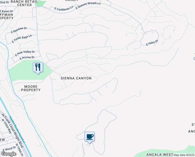 map of restaurants, bars, coffee shops, grocery stores, and more near 15802 East Palm Ridge Drive in Scottsdale