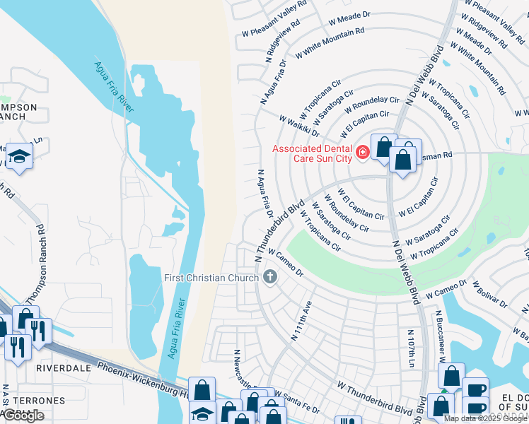 map of restaurants, bars, coffee shops, grocery stores, and more near 11105 West Gaytime Court in Sun City
