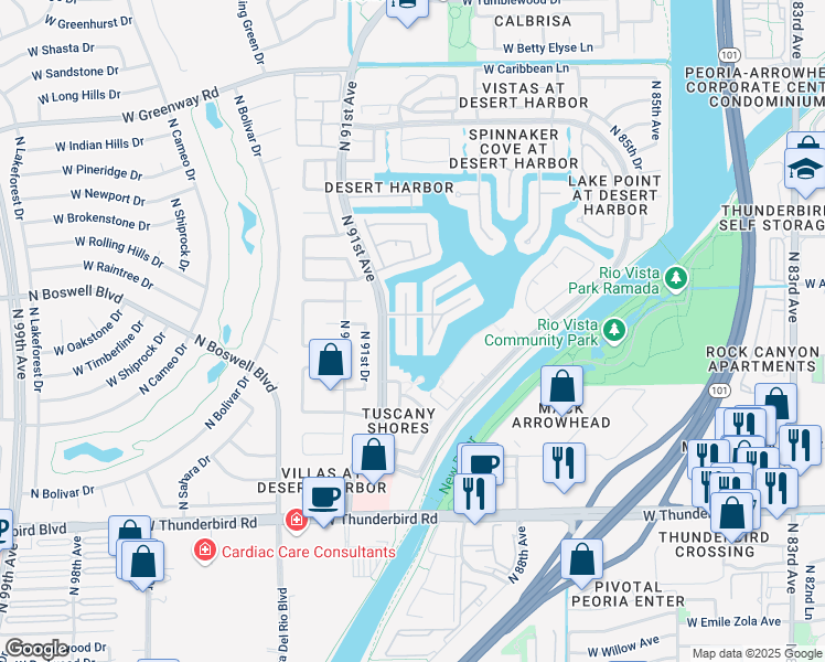 map of restaurants, bars, coffee shops, grocery stores, and more near 14617 North 90th Lane in Peoria