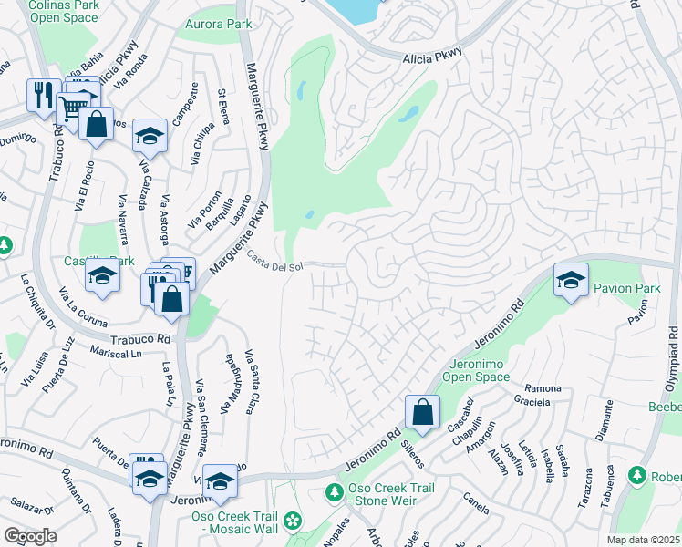 map of restaurants, bars, coffee shops, grocery stores, and more near 27725 Via Rodrigo in Mission Viejo