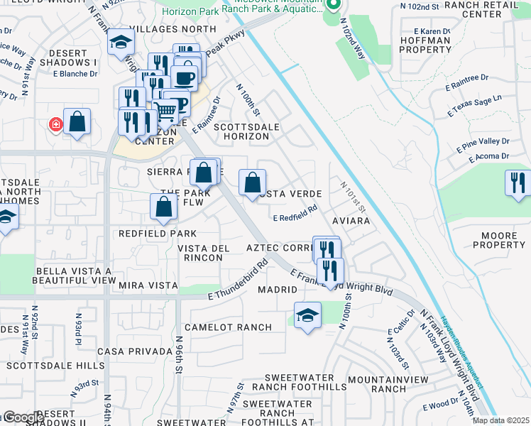 map of restaurants, bars, coffee shops, grocery stores, and more near 9848 East Winchcomb Drive in Scottsdale