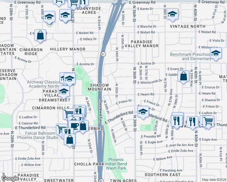 map of restaurants, bars, coffee shops, grocery stores, and more near 14231 North 34th Way in Phoenix