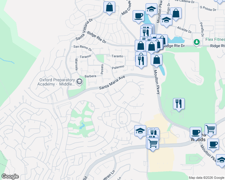 map of restaurants, bars, coffee shops, grocery stores, and more near 3088 Via Serena North in Laguna Woods