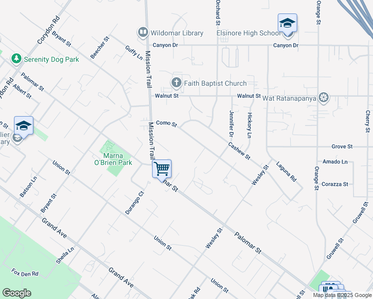 map of restaurants, bars, coffee shops, grocery stores, and more near 20691 Como Street in Wildomar