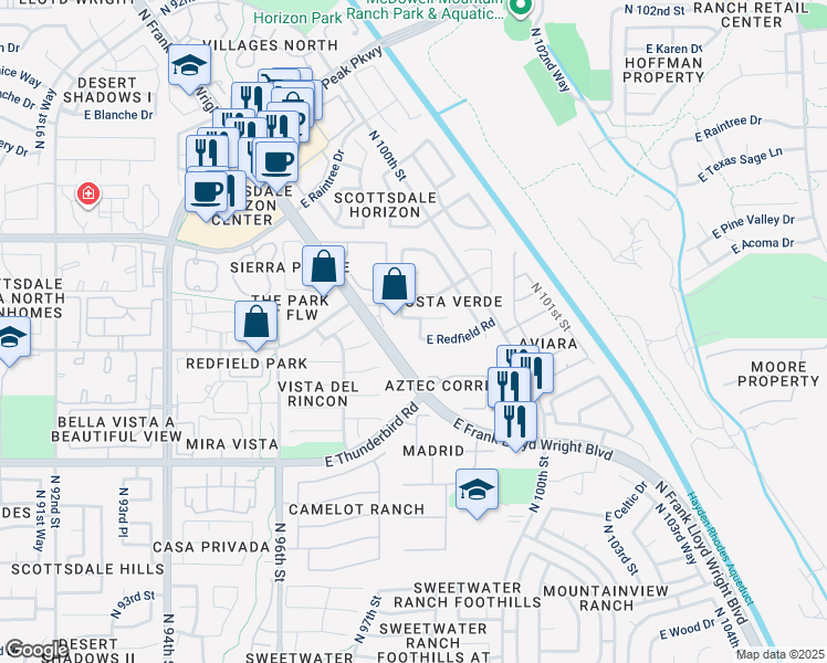 map of restaurants, bars, coffee shops, grocery stores, and more near 9848 East Winchcomb Drive in Scottsdale
