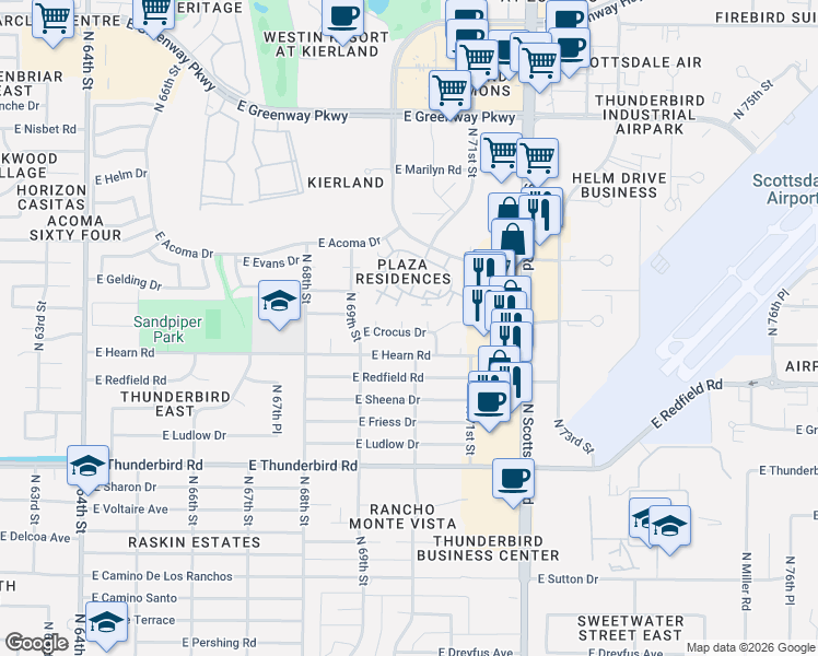 map of restaurants, bars, coffee shops, grocery stores, and more near 7009 East Acoma Drive in Scottsdale