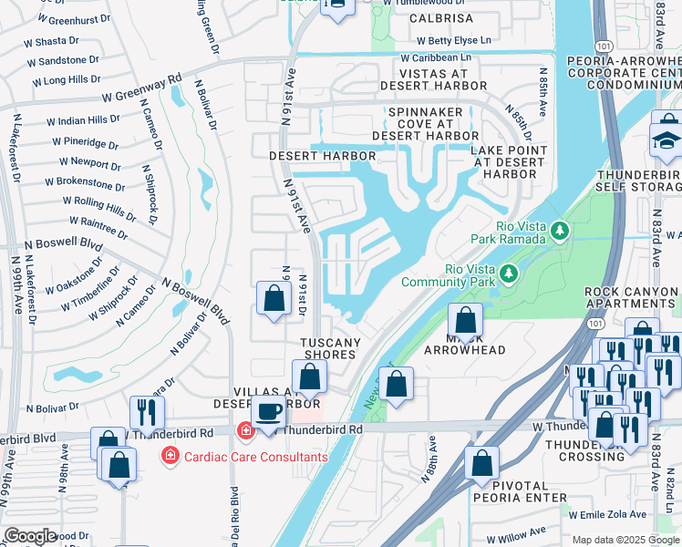 map of restaurants, bars, coffee shops, grocery stores, and more near 14617 North 90th Lane in Peoria