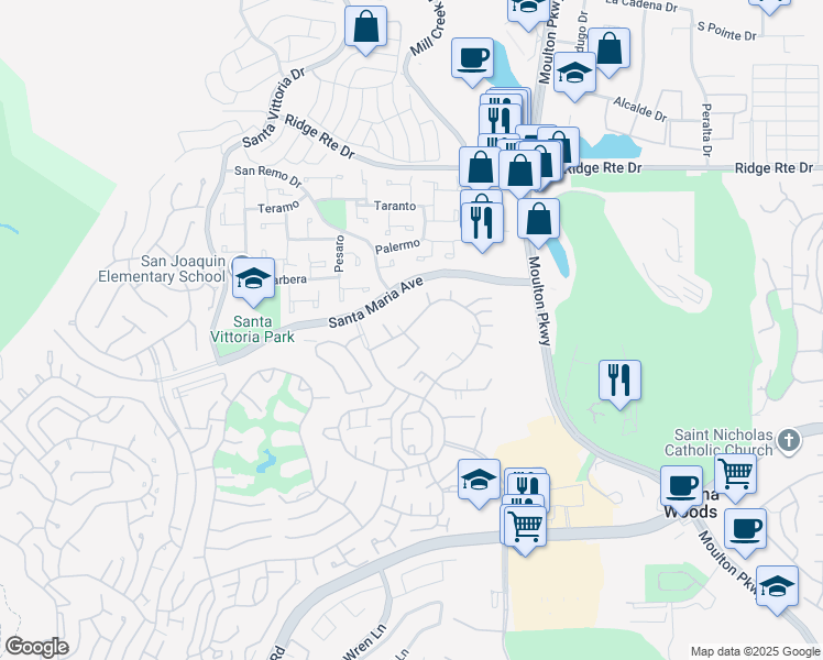 map of restaurants, bars, coffee shops, grocery stores, and more near 3098 Via Serena North in Laguna Woods