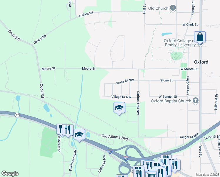 map of restaurants, bars, coffee shops, grocery stores, and more near 10228 Stone Street Northwest in Covington