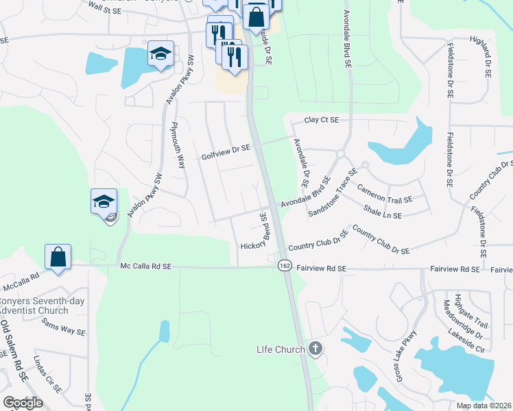 map of restaurants, bars, coffee shops, grocery stores, and more near 2794 Country Court Southeast in Conyers