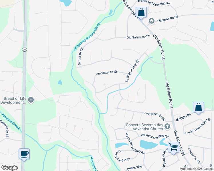 map of restaurants, bars, coffee shops, grocery stores, and more near 2900 Sutton Place Southeast in Conyers