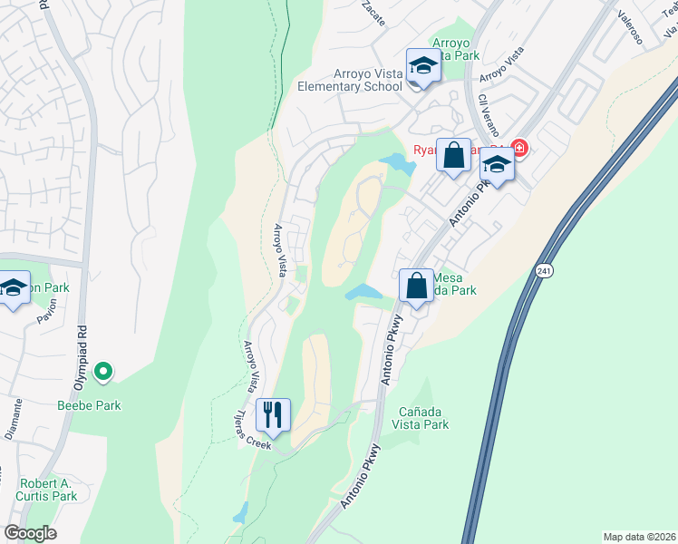 map of restaurants, bars, coffee shops, grocery stores, and more near 2 Vista Frondosa in Rancho Santa Margarita