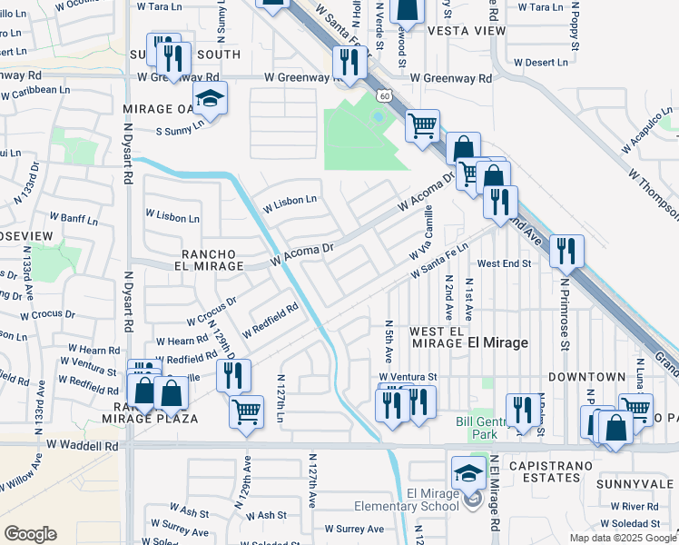 map of restaurants, bars, coffee shops, grocery stores, and more near 12521 West Hearn in El Mirage