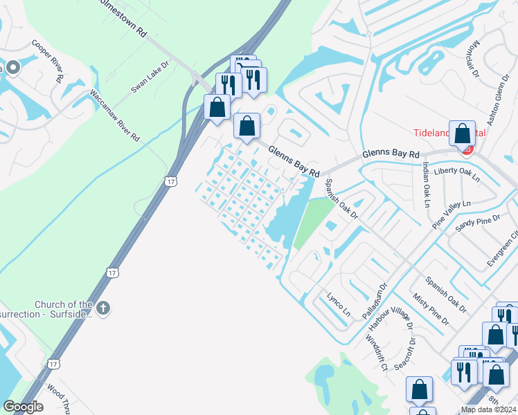 map of restaurants, bars, coffee shops, grocery stores, and more near 8796 Cloister Drive in Myrtle Beach