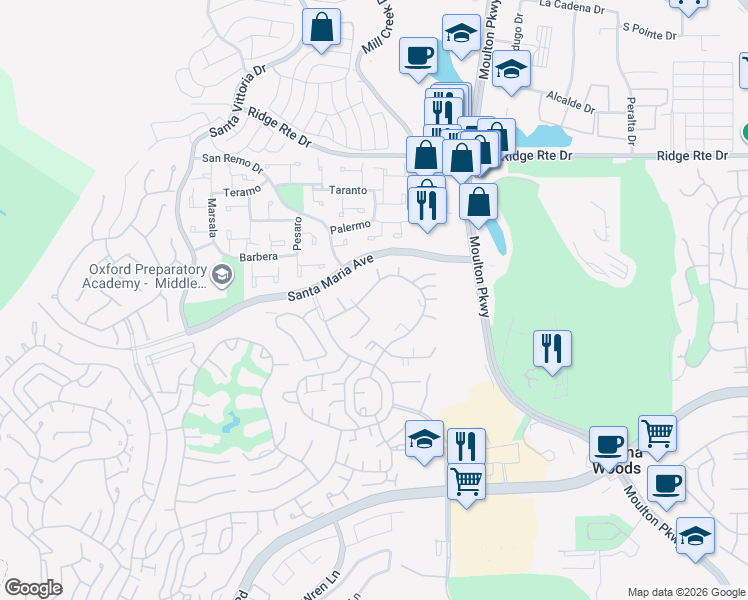 map of restaurants, bars, coffee shops, grocery stores, and more near 3086 Via Serena North in Laguna Woods
