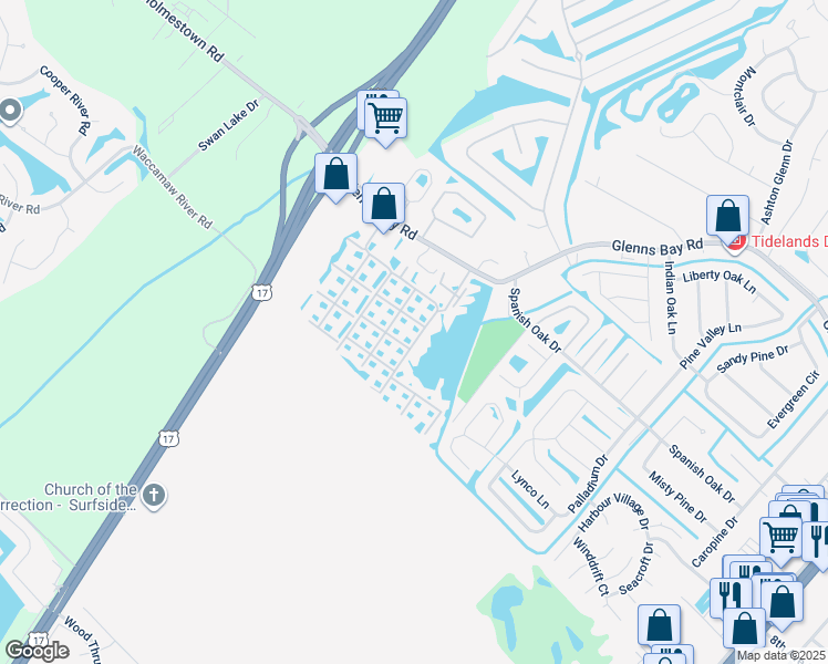 map of restaurants, bars, coffee shops, grocery stores, and more near 8755 Chandler Drive in Surfside Beach