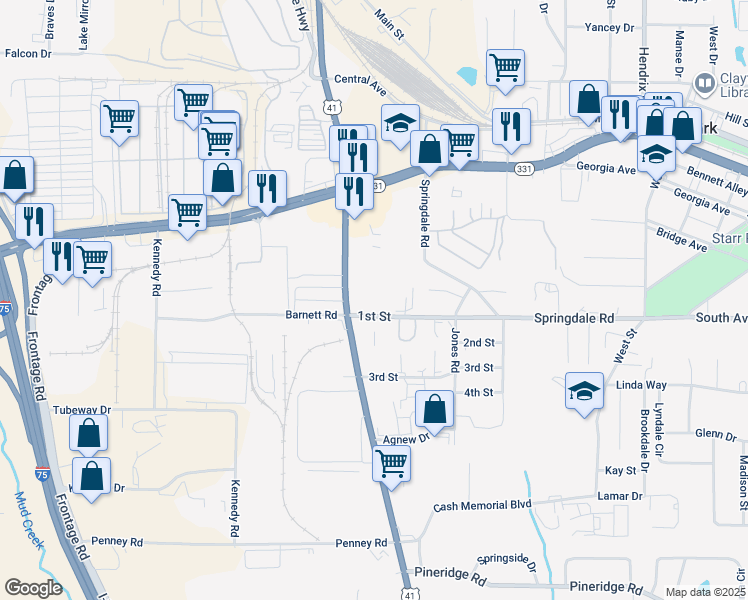 map of restaurants, bars, coffee shops, grocery stores, and more near 5048 Old Dixie Highway in Forest Park