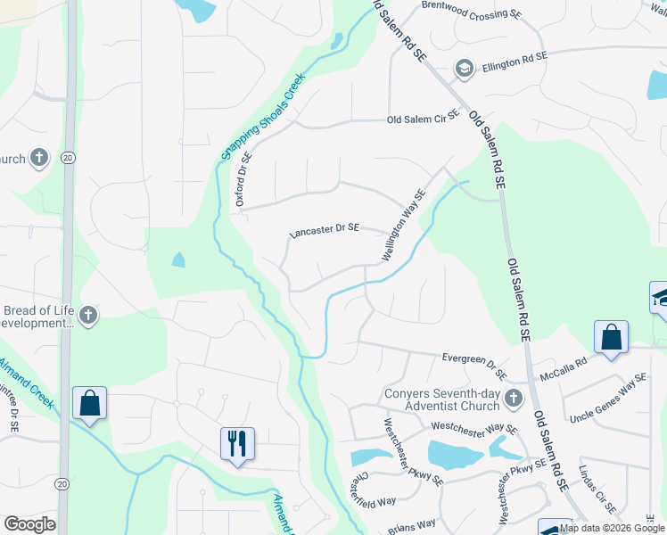 map of restaurants, bars, coffee shops, grocery stores, and more near 2801 Wellington Way Southeast in Conyers