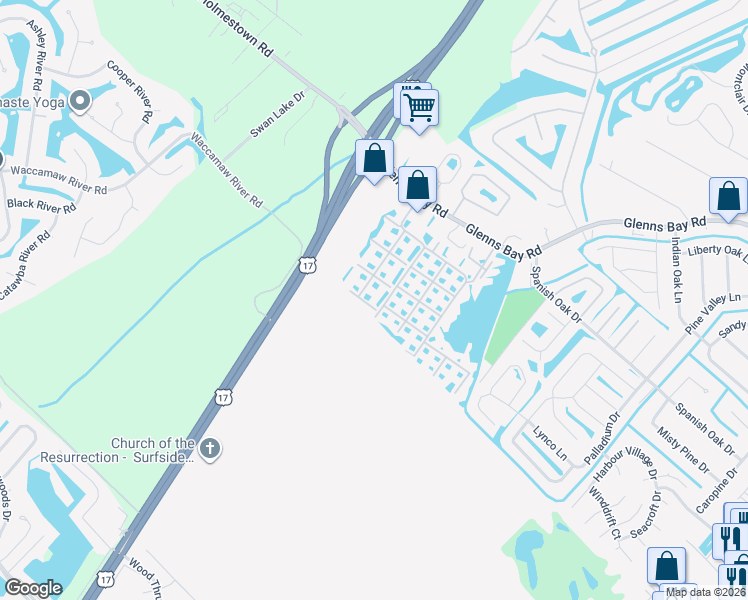 map of restaurants, bars, coffee shops, grocery stores, and more near 2266 Huntingdon Drive in Myrtle Beach