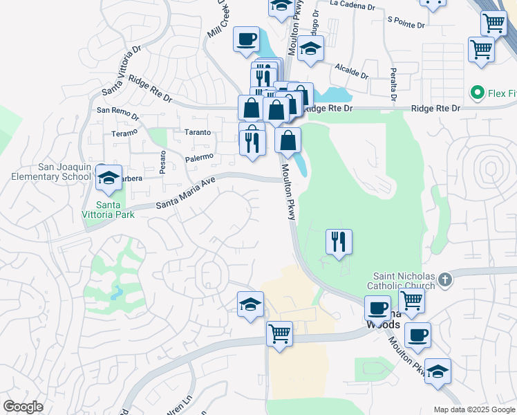 map of restaurants, bars, coffee shops, grocery stores, and more near 3108 Via Serena South in Laguna Woods