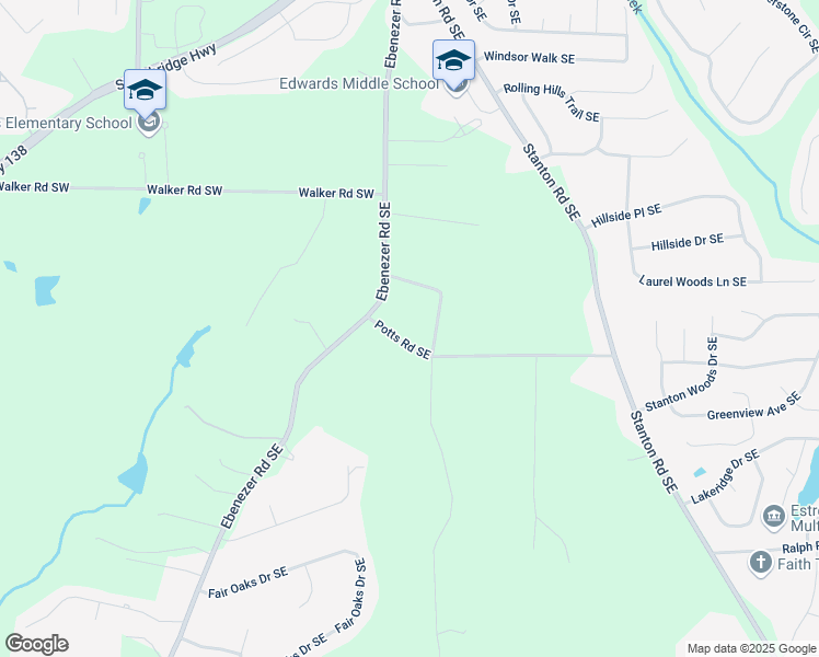 map of restaurants, bars, coffee shops, grocery stores, and more near 224 Potts Road Southeast in Conyers