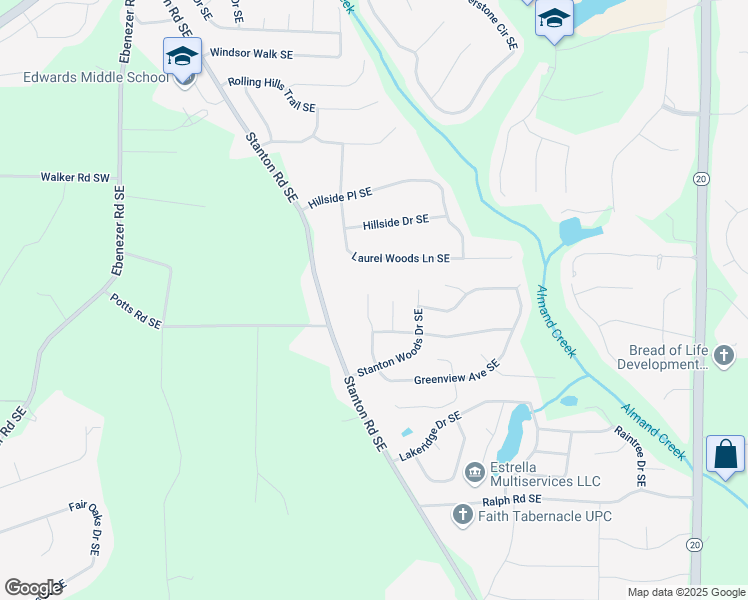 map of restaurants, bars, coffee shops, grocery stores, and more near 510 Greenview Avenue Southeast in Conyers