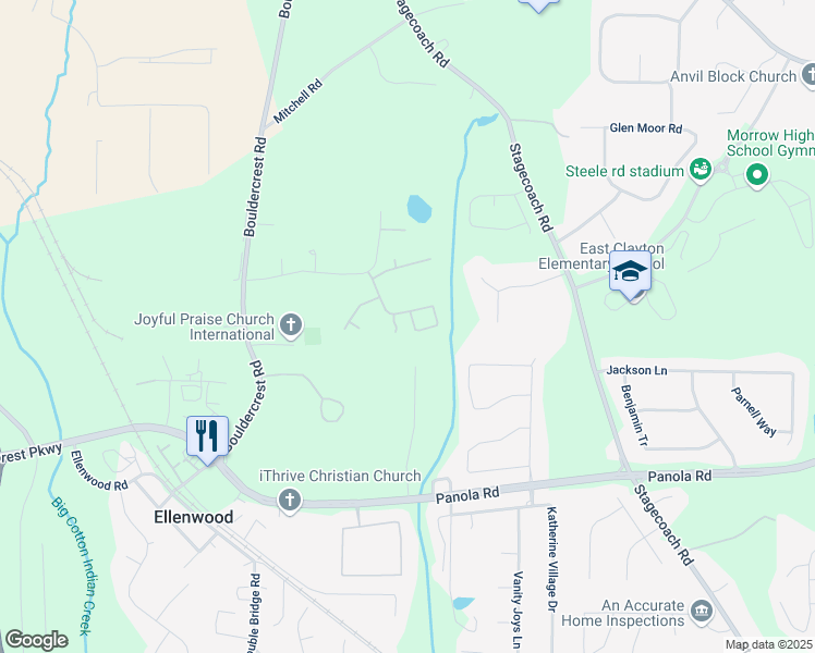 map of restaurants, bars, coffee shops, grocery stores, and more near 5192 Hickory Circle in Ellenwood