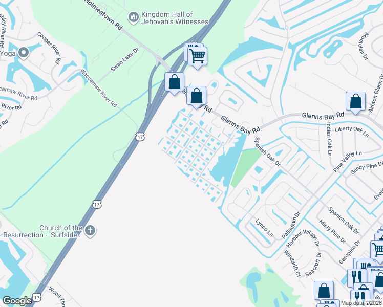 map of restaurants, bars, coffee shops, grocery stores, and more near 8796 Cloister Drive in Myrtle Beach