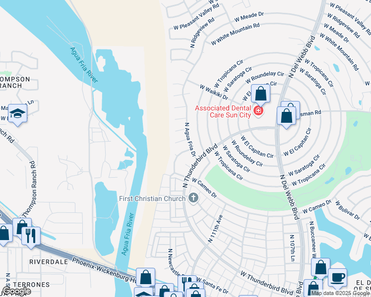 map of restaurants, bars, coffee shops, grocery stores, and more near 11189 West Cameo Drive in Sun City