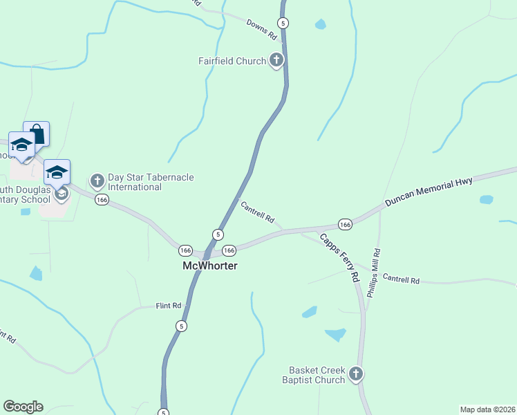 map of restaurants, bars, coffee shops, grocery stores, and more near 6950 Cantrell Road in Douglasville