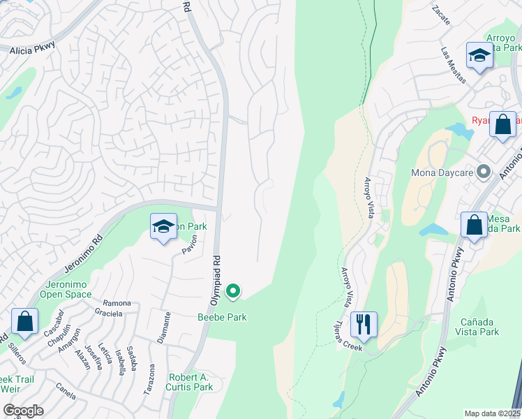 map of restaurants, bars, coffee shops, grocery stores, and more near 23858 Skyline in Mission Viejo