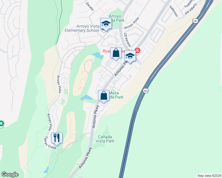 map of restaurants, bars, coffee shops, grocery stores, and more near 13 Encantado Canyon in Rancho Santa Margarita