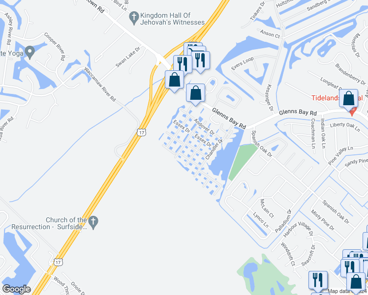 map of restaurants, bars, coffee shops, grocery stores, and more near 2266 Huntingdon Drive in Myrtle Beach