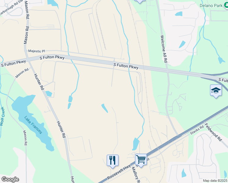 map of restaurants, bars, coffee shops, grocery stores, and more near 4250 South Fulton Parkway in Atlanta