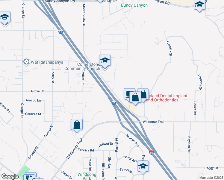 map of restaurants, bars, coffee shops, grocery stores, and more near 34799 Vía Carnaghi in Wildomar