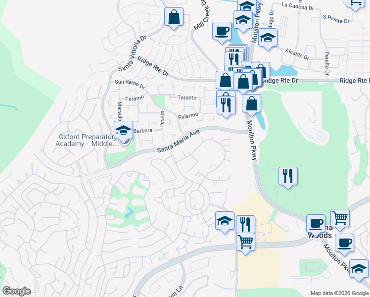 map of restaurants, bars, coffee shops, grocery stores, and more near 3088 Via Serena North in Laguna Woods