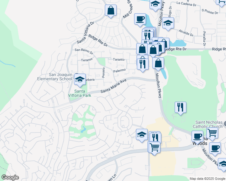 map of restaurants, bars, coffee shops, grocery stores, and more near 3093 Via Serena North in Laguna Hills