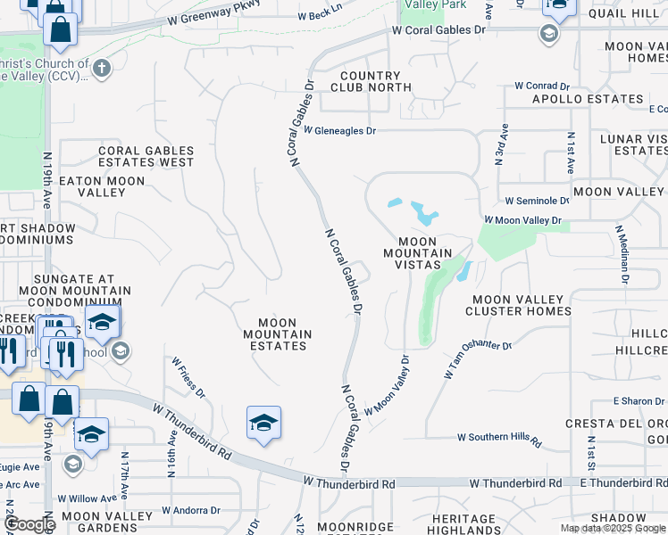 map of restaurants, bars, coffee shops, grocery stores, and more near 14256 North Coral Gables Drive in Phoenix