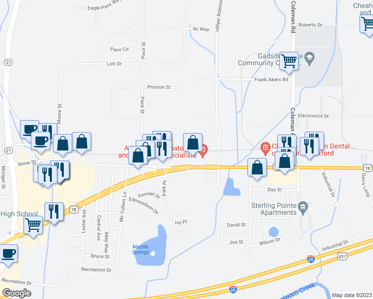 map of restaurants, bars, coffee shops, grocery stores, and more near 93 Pine Lane in Oxford