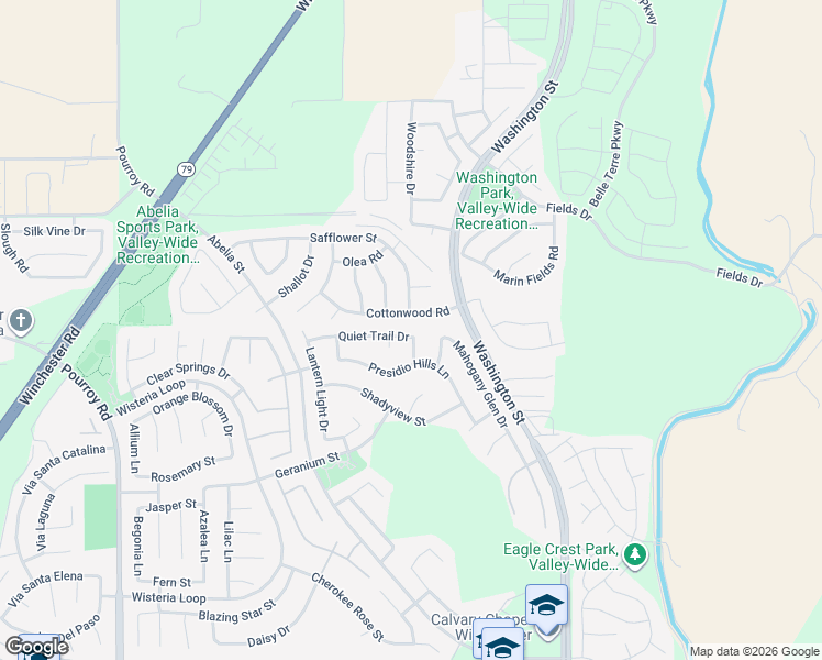 map of restaurants, bars, coffee shops, grocery stores, and more near 32676 Quiet Trail Drive in Winchester