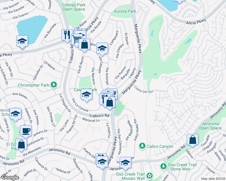map of restaurants, bars, coffee shops, grocery stores, and more near 27301 Via Avila in Mission Viejo