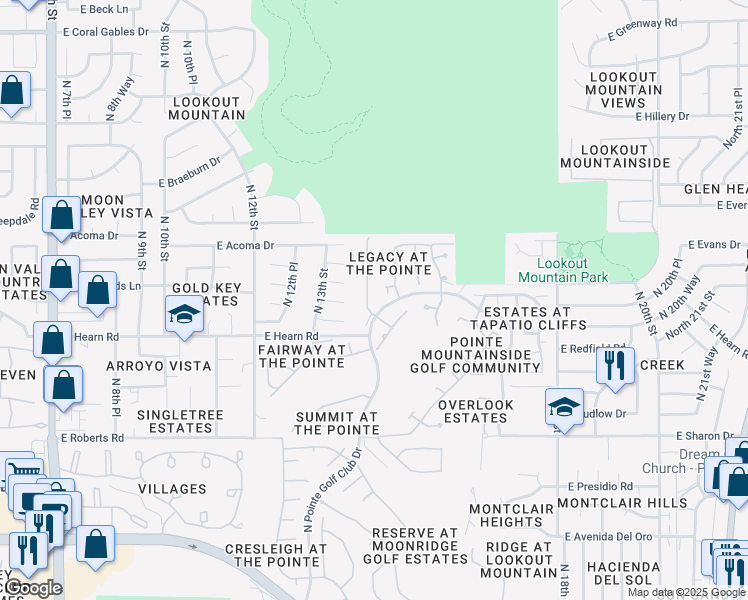map of restaurants, bars, coffee shops, grocery stores, and more near 14249 North 14th Street in Phoenix