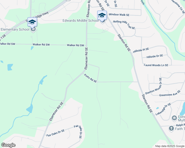map of restaurants, bars, coffee shops, grocery stores, and more near 224 Potts Road Southeast in Conyers