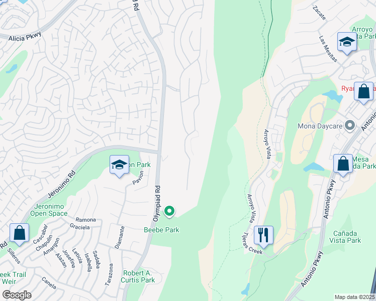 map of restaurants, bars, coffee shops, grocery stores, and more near 23848 Skyline in Mission Viejo