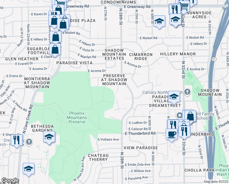 map of restaurants, bars, coffee shops, grocery stores, and more near 14234 North 27th Place in Phoenix